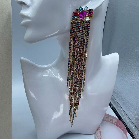 NEW Encour 8” AB multi color  fringe earrings. Special event - Picture 6 of 8